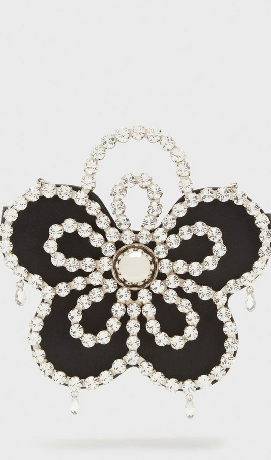AIIZIE ELYSA FLOWER DIAMANTE SATIN CLUTCH - BLACK - product image