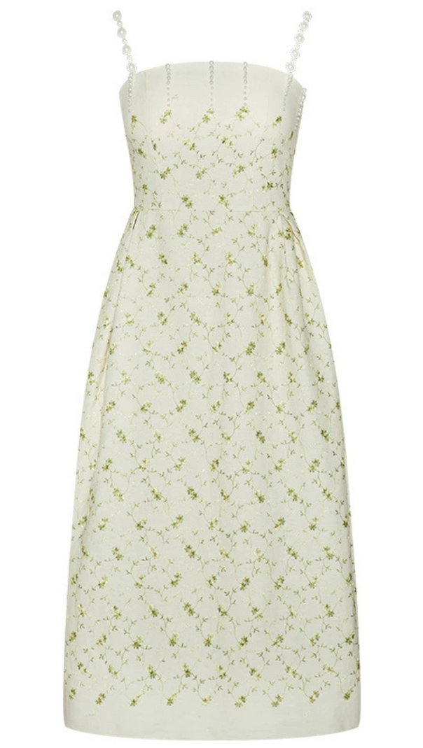 AIIZIE GREEN PRINTED PERAL STRAPS MIDI DRESS - product image