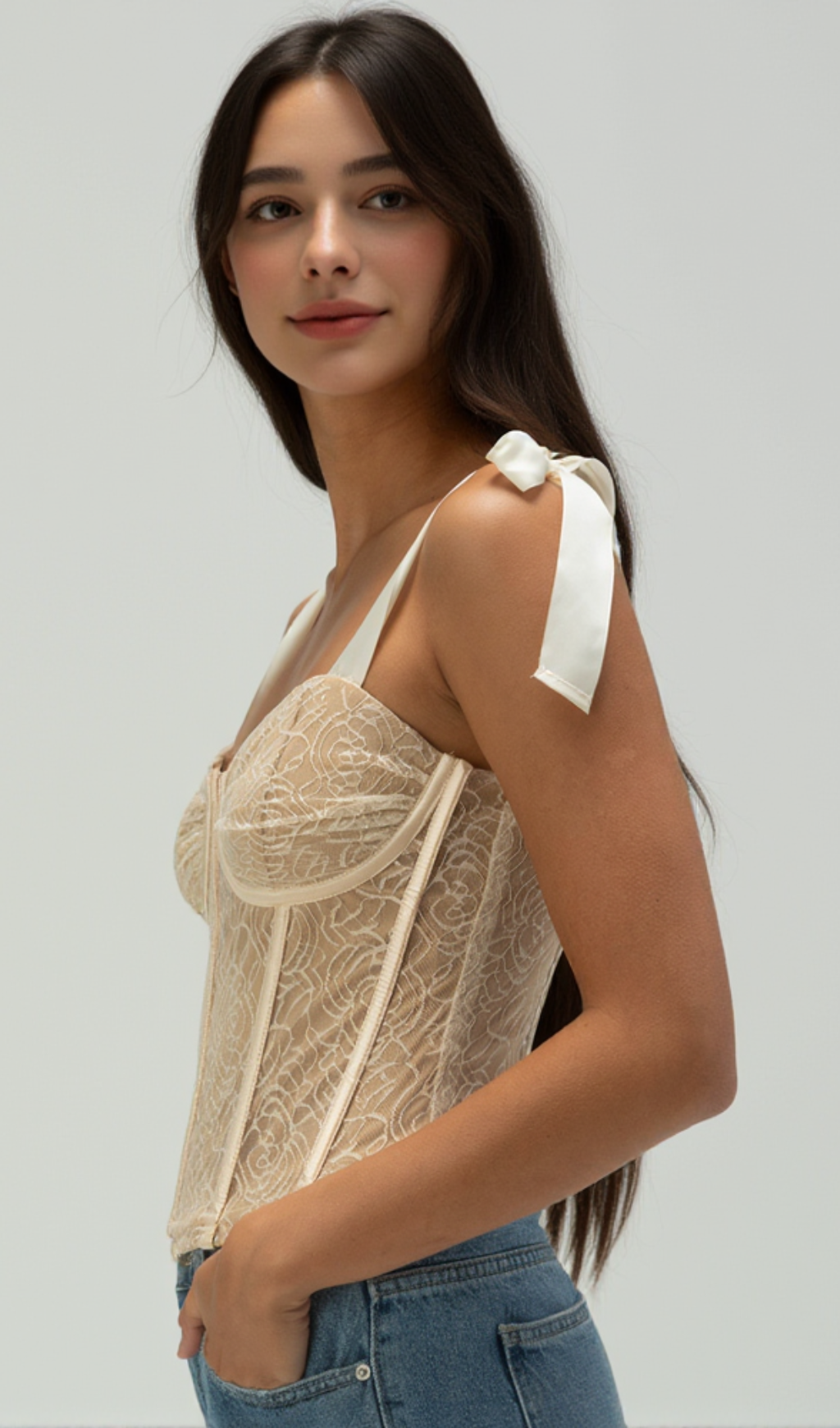 WEST OF MELROSE Damen Korsett-Top aus Spitze