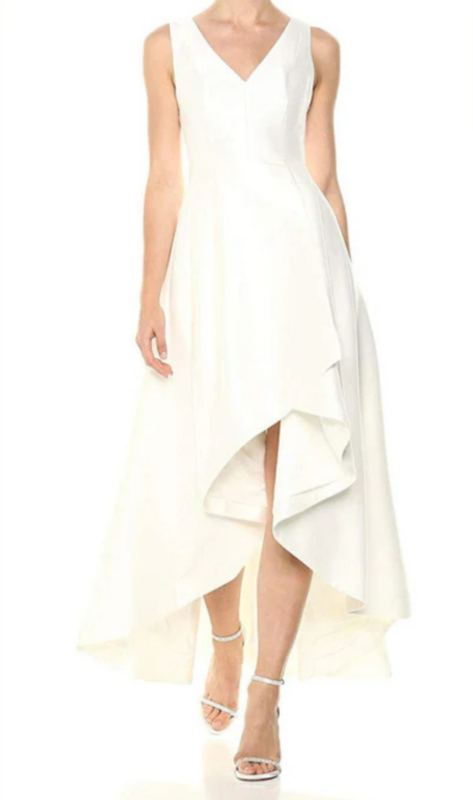 ärmelloses Midikleid mit V-Ausschnitt in Beige