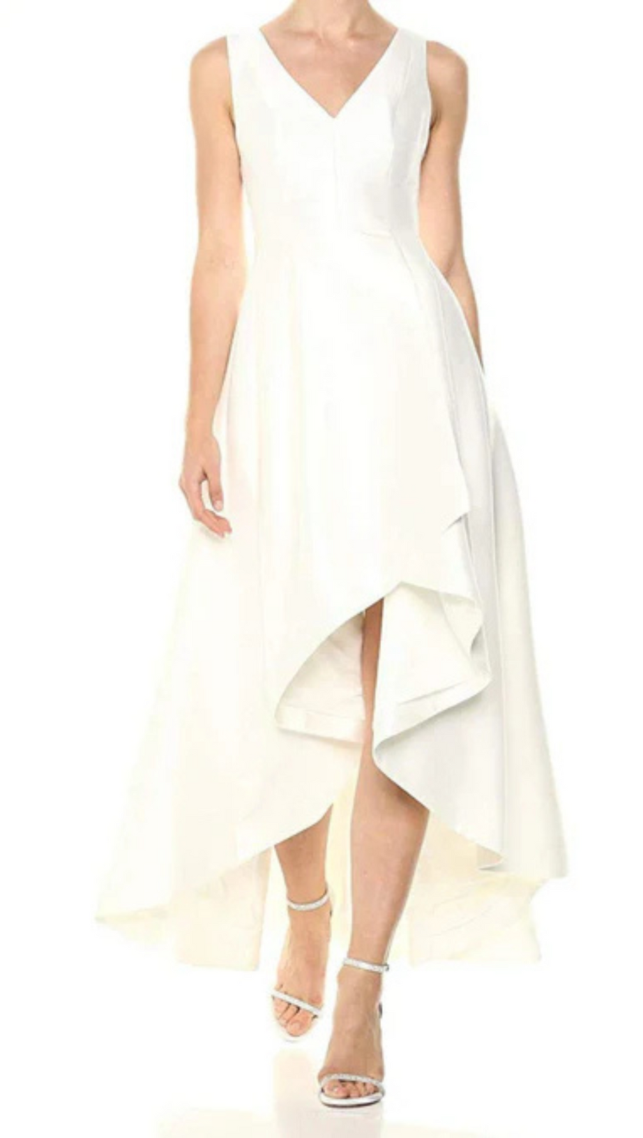 ärmelloses Midikleid mit V-Ausschnitt in Beige