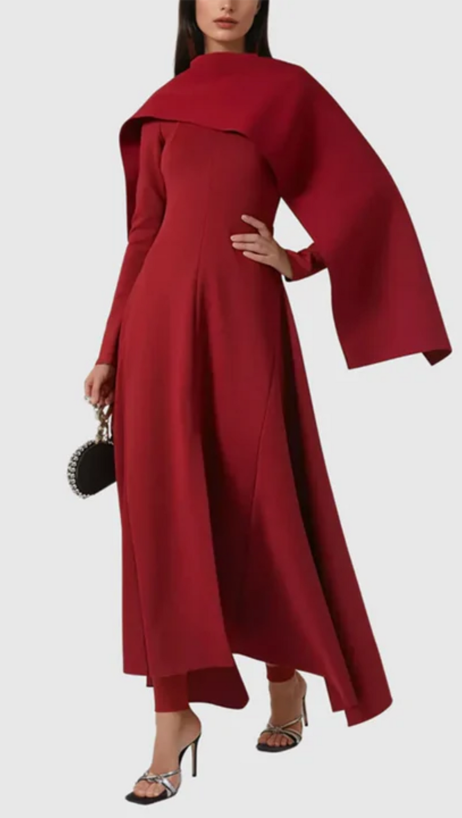 ZENOBIA SHAWL SLIT MAXI DRESS IN RED