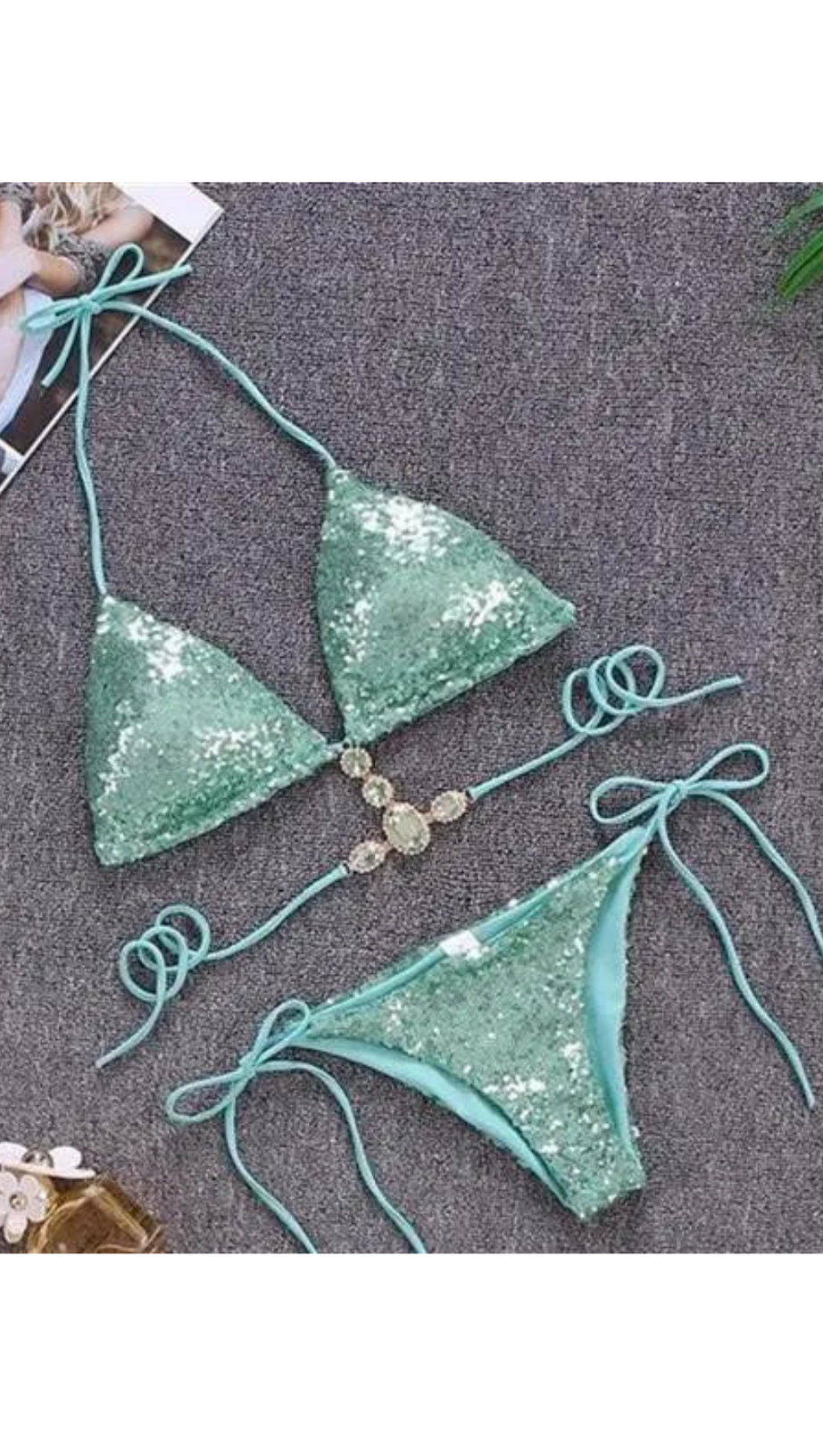 SEQUIN DIAMONATE BIKINI IN GREEN