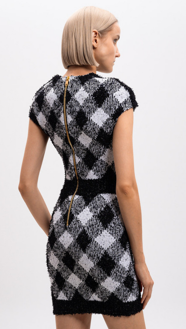 AIIZIE BUTTON-EMBELLISHED PLAID TEXTURE MINI DRESS - product image