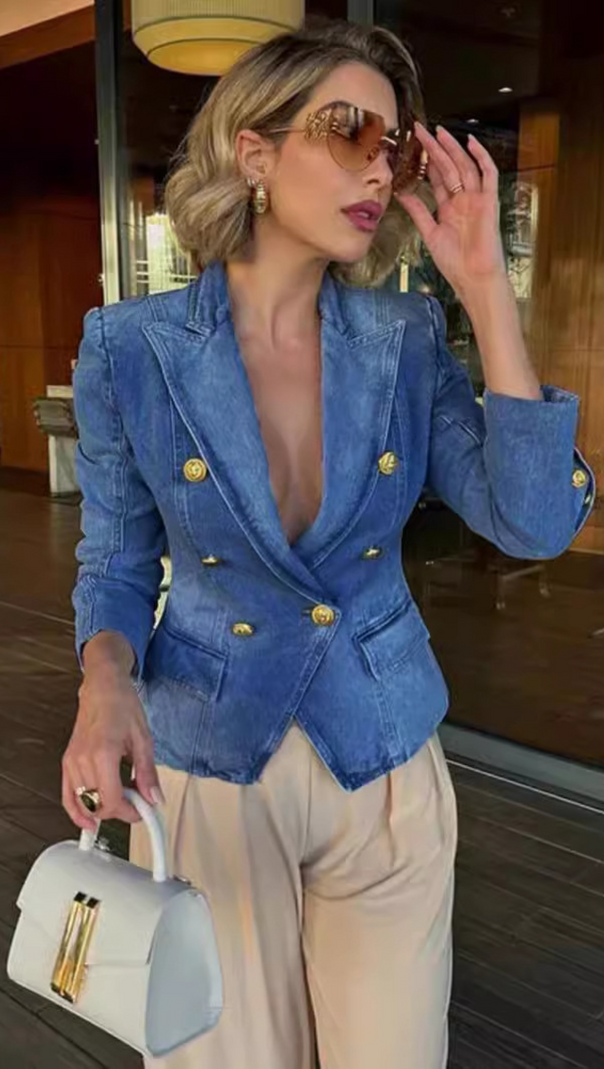 AIIZIE 8-BUTTON DENIM JACKET IN NAVY - product image