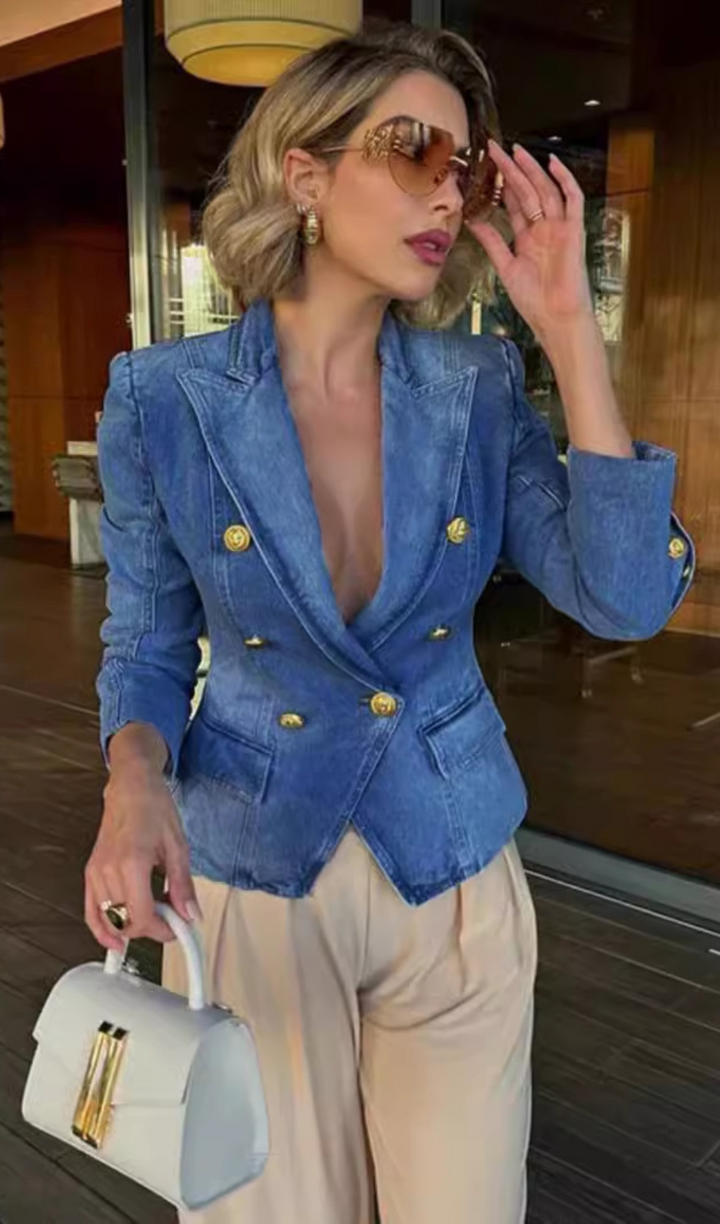 8-BUTTON DENIM JACKET IN NAVY