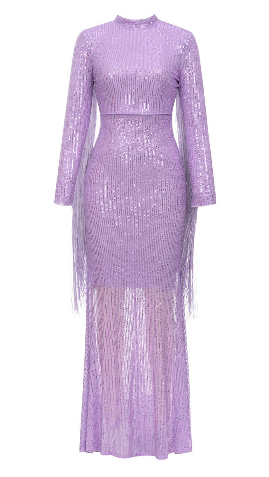 Paillettenkleid mit Rundhalsausschnitt und Quaste in Helllila