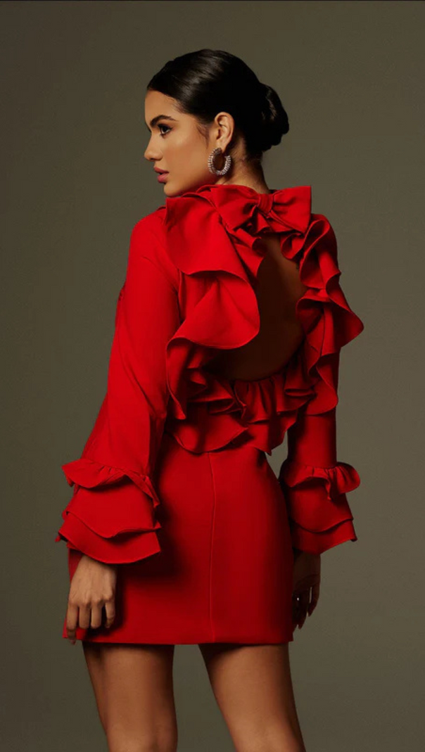 AIIZIE ALESSANDRO RUFFLE BACKLESS MINI DRESS IN RED - product image