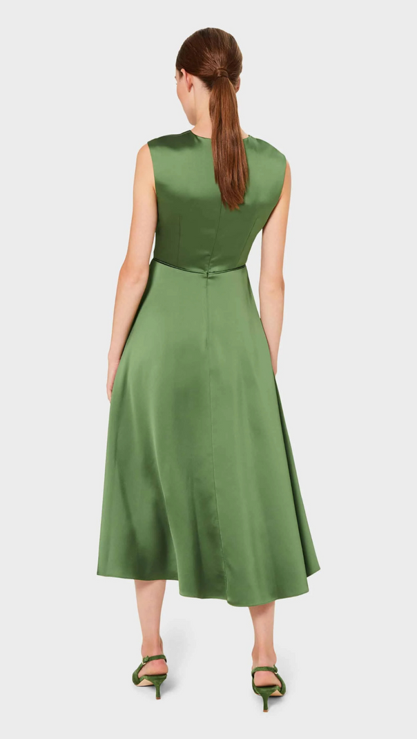 AIIZIE TWIST NECK SATIN MIDI DRESS IN GREEN - product image