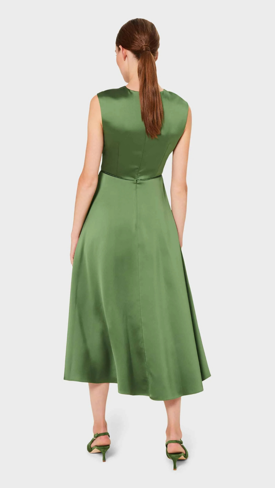 ABITO MIDI IN RASO CON SCOLLO A TORSIONE VERDE