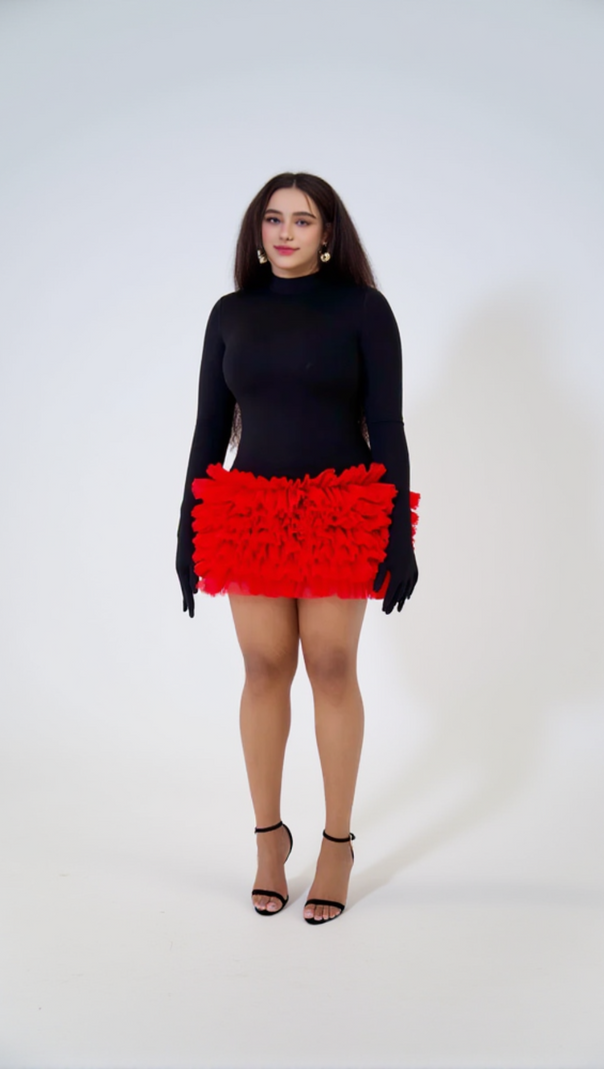 AIIZIE COLORBLOCK LONG SLEEVE LACE MINI DRESS - product image