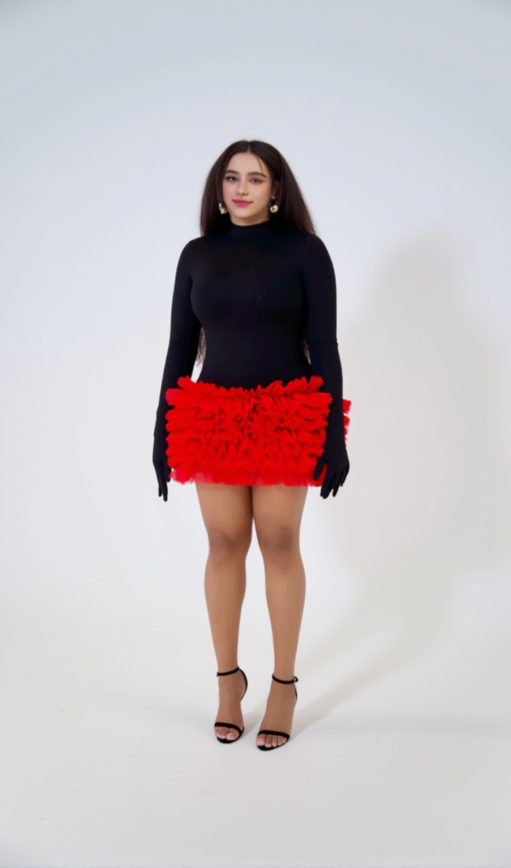 MINI ABITO IN PIZZO A MANICHE LUNGHE COLORBLOCK