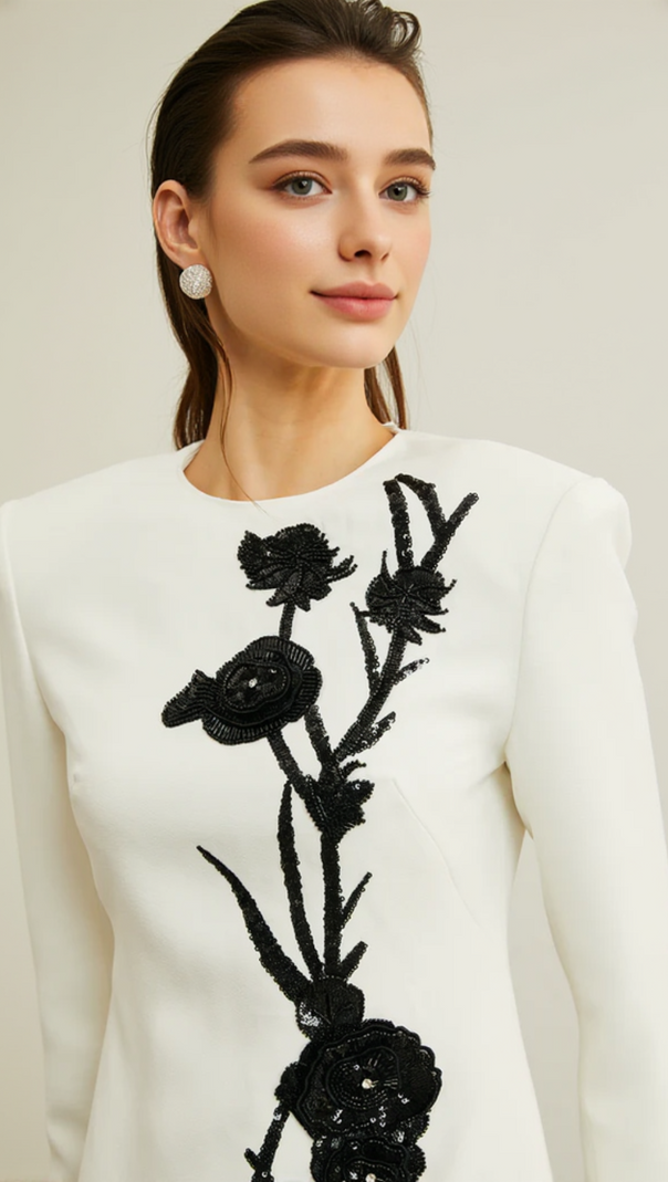 AIIZIE VENUS FLORAL EMBROIDERY BEAD MINI DRESS - product image