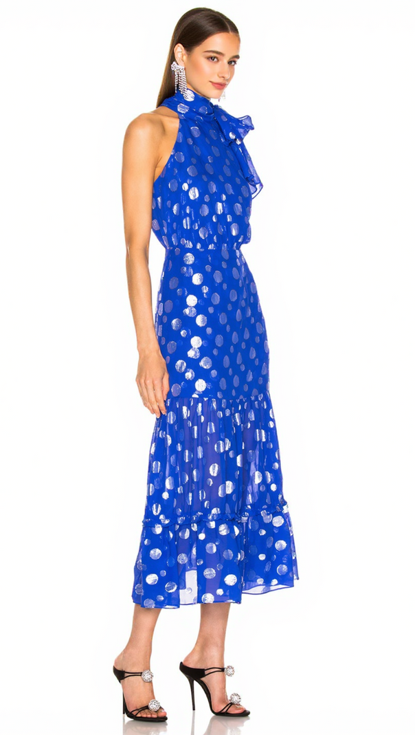 AIIZIE ELEANOR HALTER METALLIC MIDI DRESS - product image