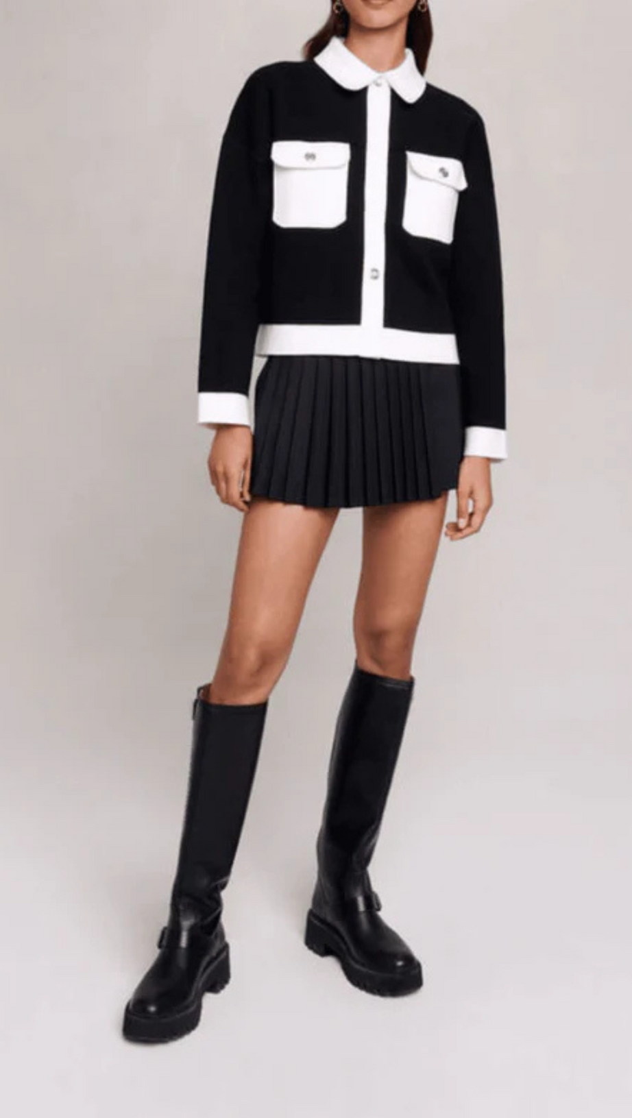 CROPPED CONTRASTING KNITTED CARDIGAN