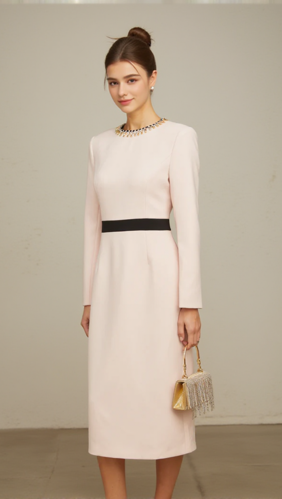 DIAMOND-EMBELLISHED SHEATH MAXI DRESS IN PINK