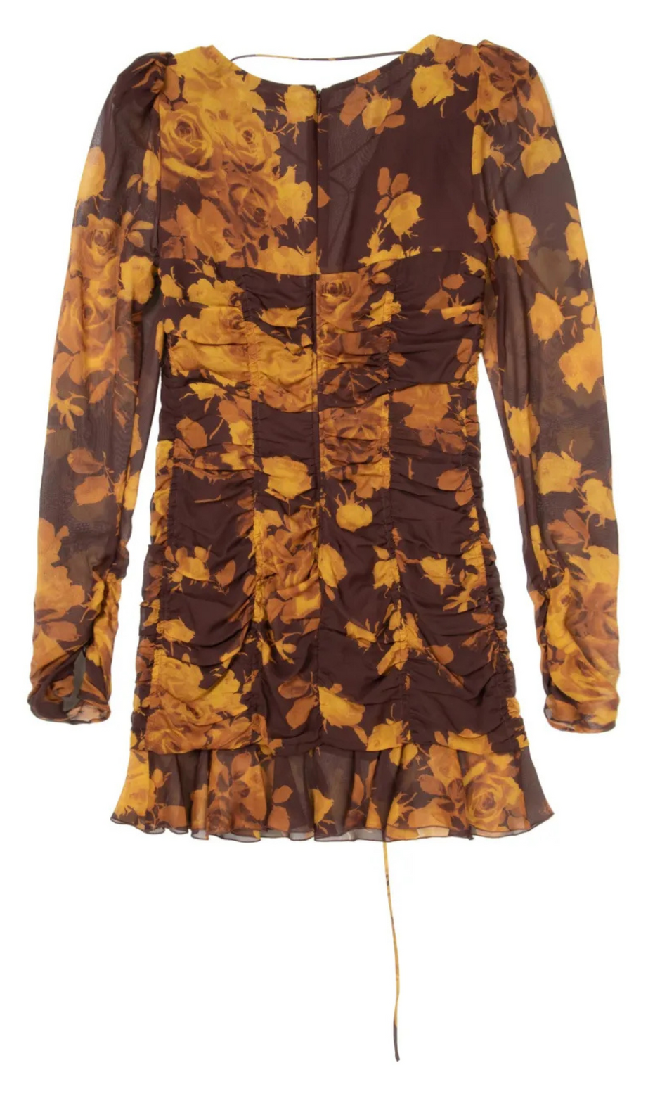 miniabito in tulle cavo con stampa floreale marrone