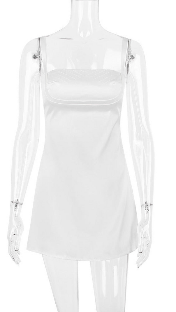 AIIZIE SATIN VINTAGE CREAM MINI DRESS - product image