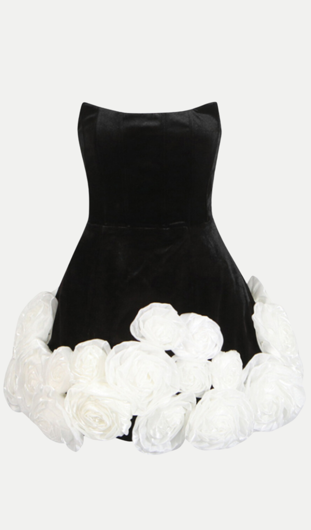 MINI ABITO IN VELLUTO SENZA SPALLINE SEBAST FLOWER NERO