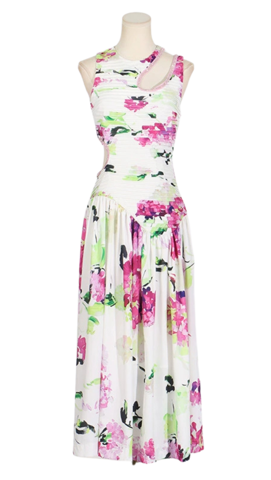 FLORAL CUTOUT MIDI DRESS IN WHITE