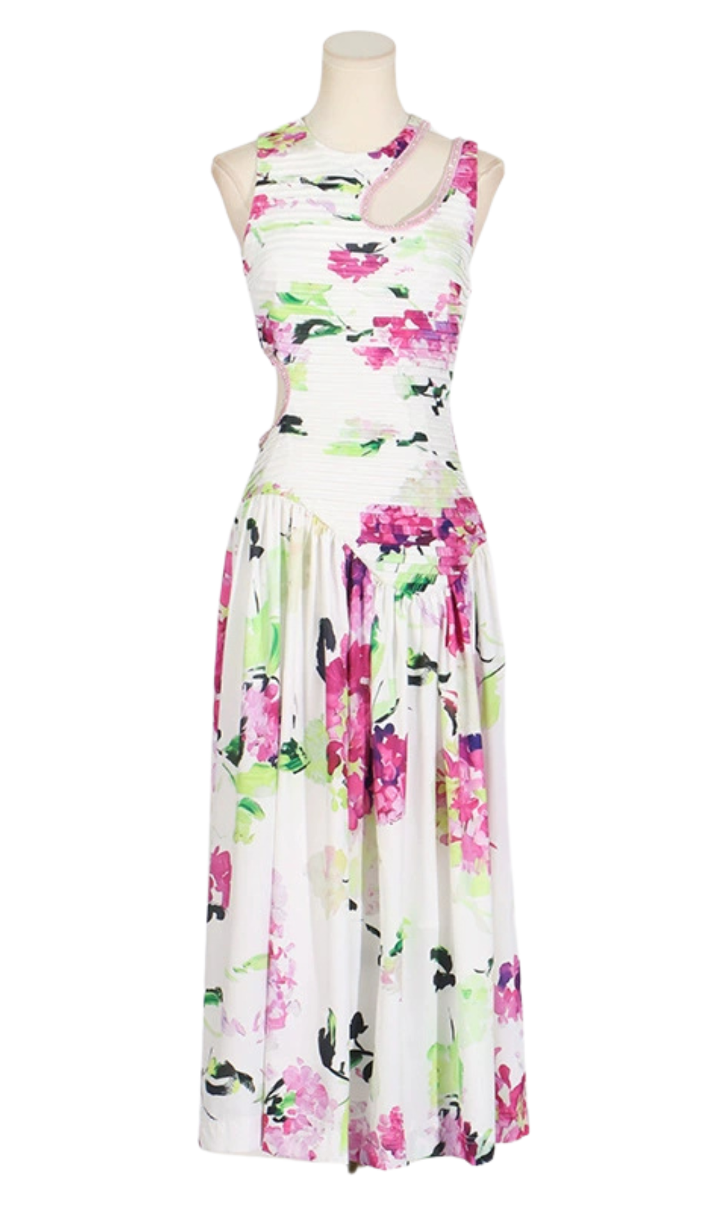 FLORAL CUTOUT MIDI DRESS IN WHITE