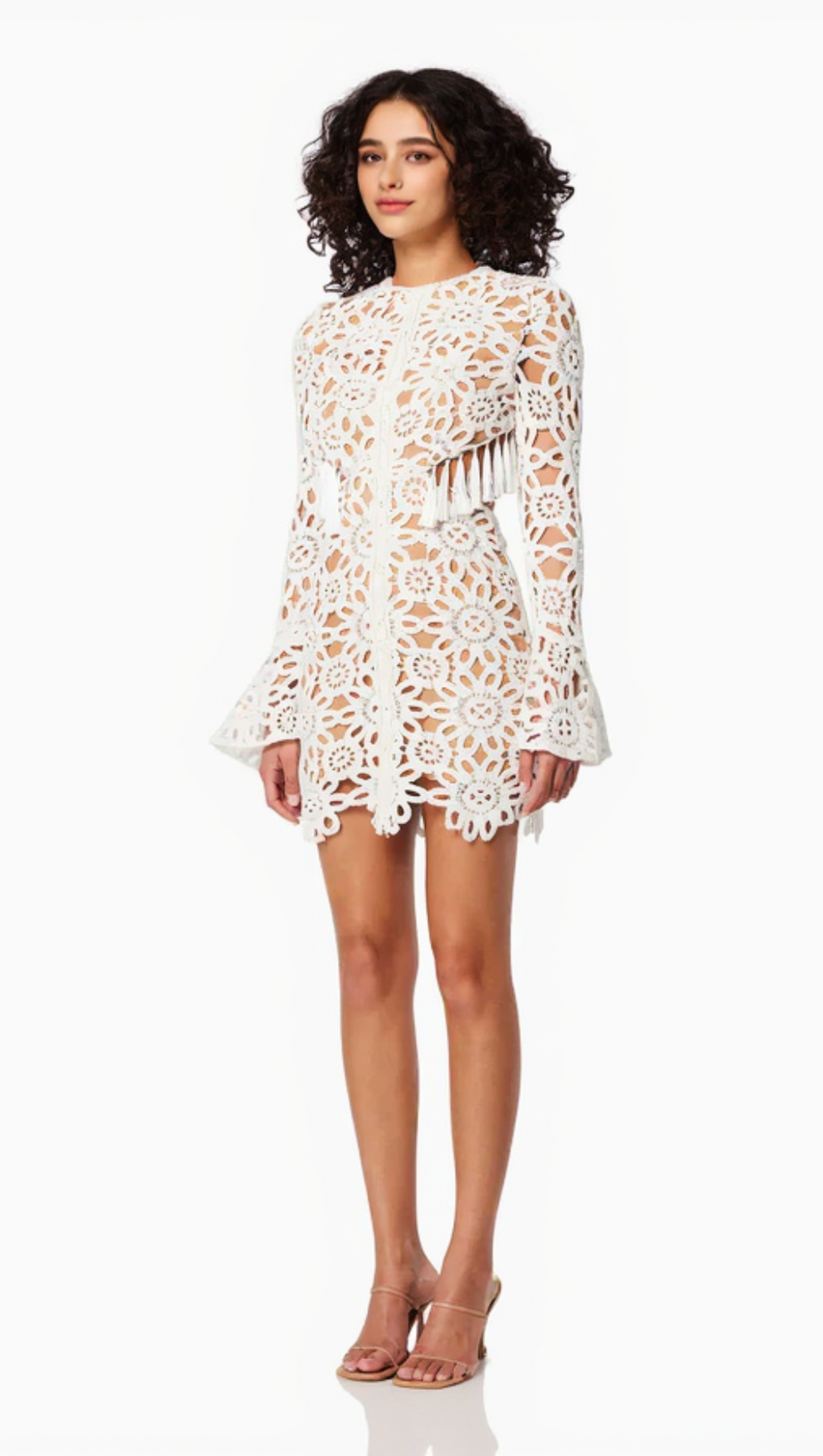 EMBROIDERED HOLLOW MINI DRESS IN WHITE