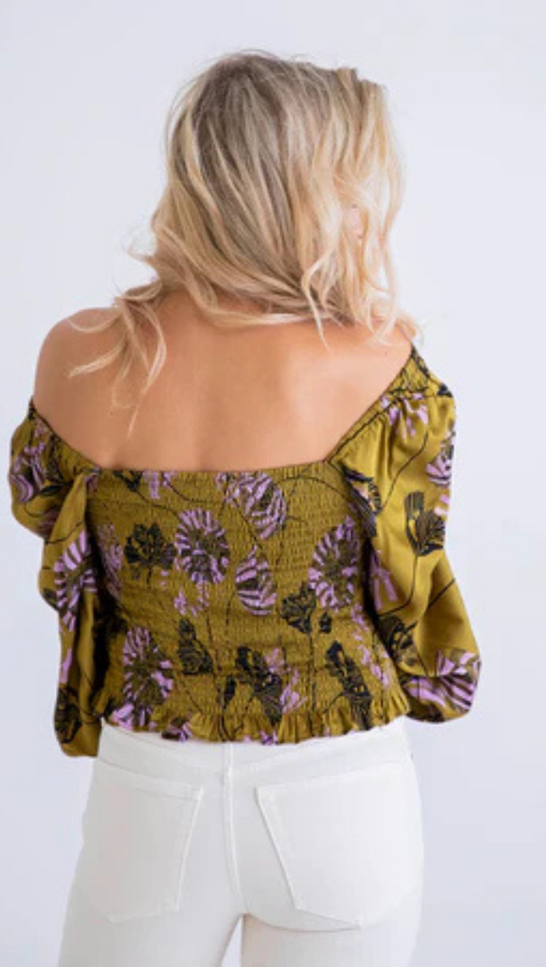 AIIZIE FLORAL BOHO SMOCK LONG SLEEVE TOP - product image
