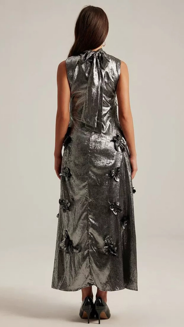 AIIZIE 3D FLORAL EMBELLISHED MAXI DRESS IN GREY - product image