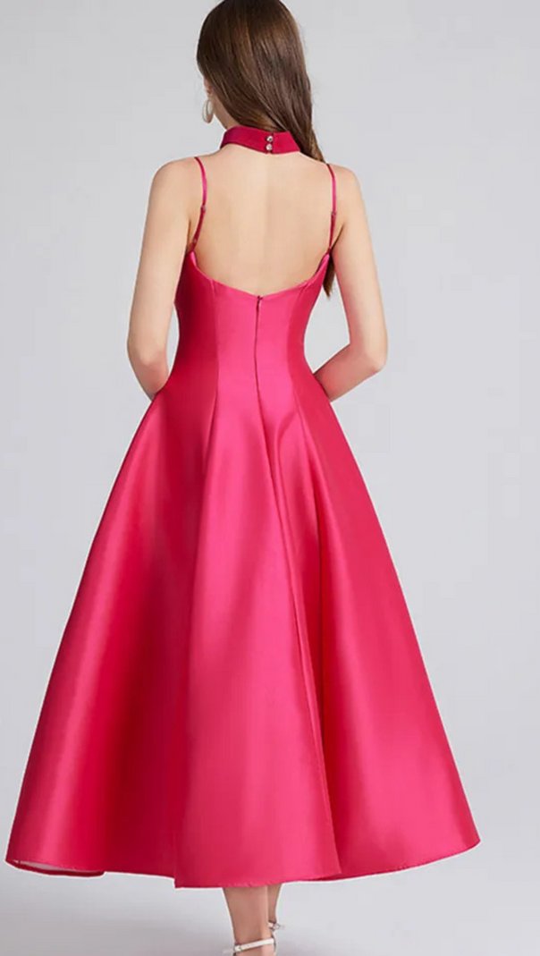AIIZIE PATCHWORK MIDI DRESS IN ROSE RED - product image