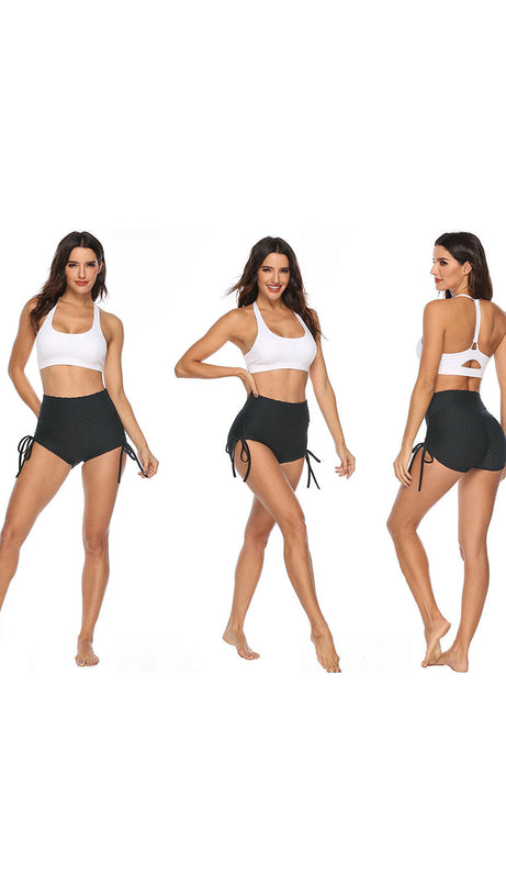 Graue Yoga-Shorts mit hohem Bund und Po-Lifting