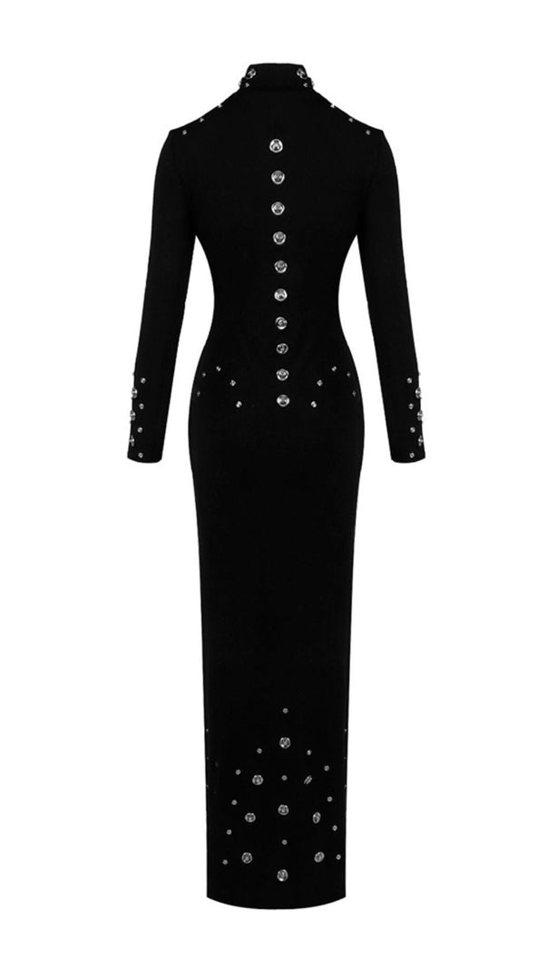 AIIZIE ISHANA BLACK EMBELLISHED MAXI DRESS - LONG SLEEVE FORMAL GOWN - product image