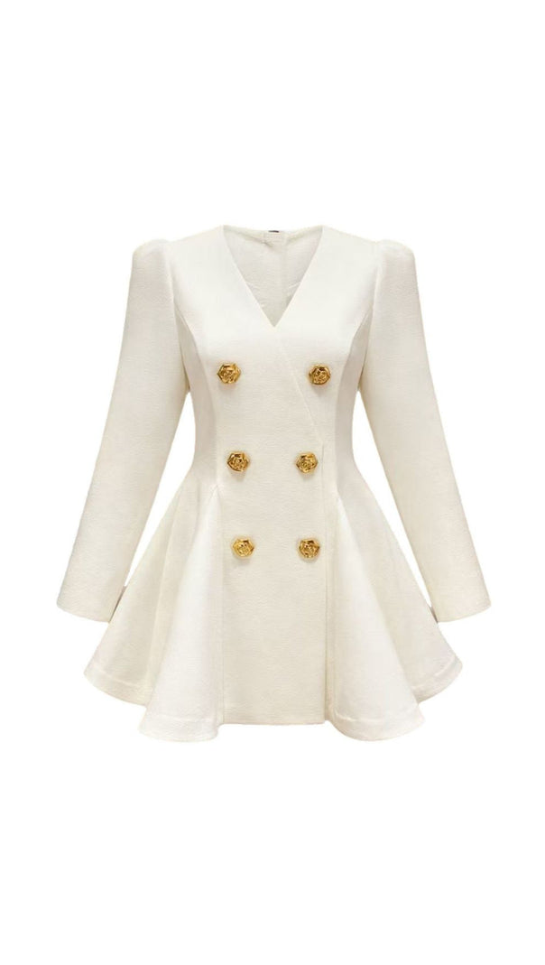 AIIZIE Ilene White Double-Breasted Blazer Mini Dress | Gold Rose Buttons - product image