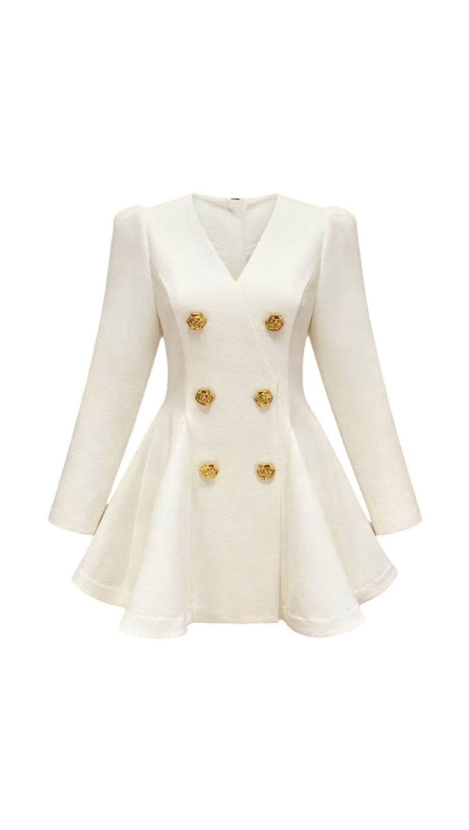 Ilene White Double-Breasted Blazer Mini Dress | Gold Rose Buttons