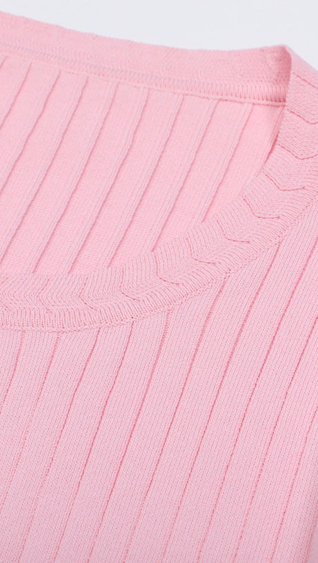 Jackie Pink Ribbed Knit Maxi Dress & Cardigan Set - Effortless Style & Comfort for Women