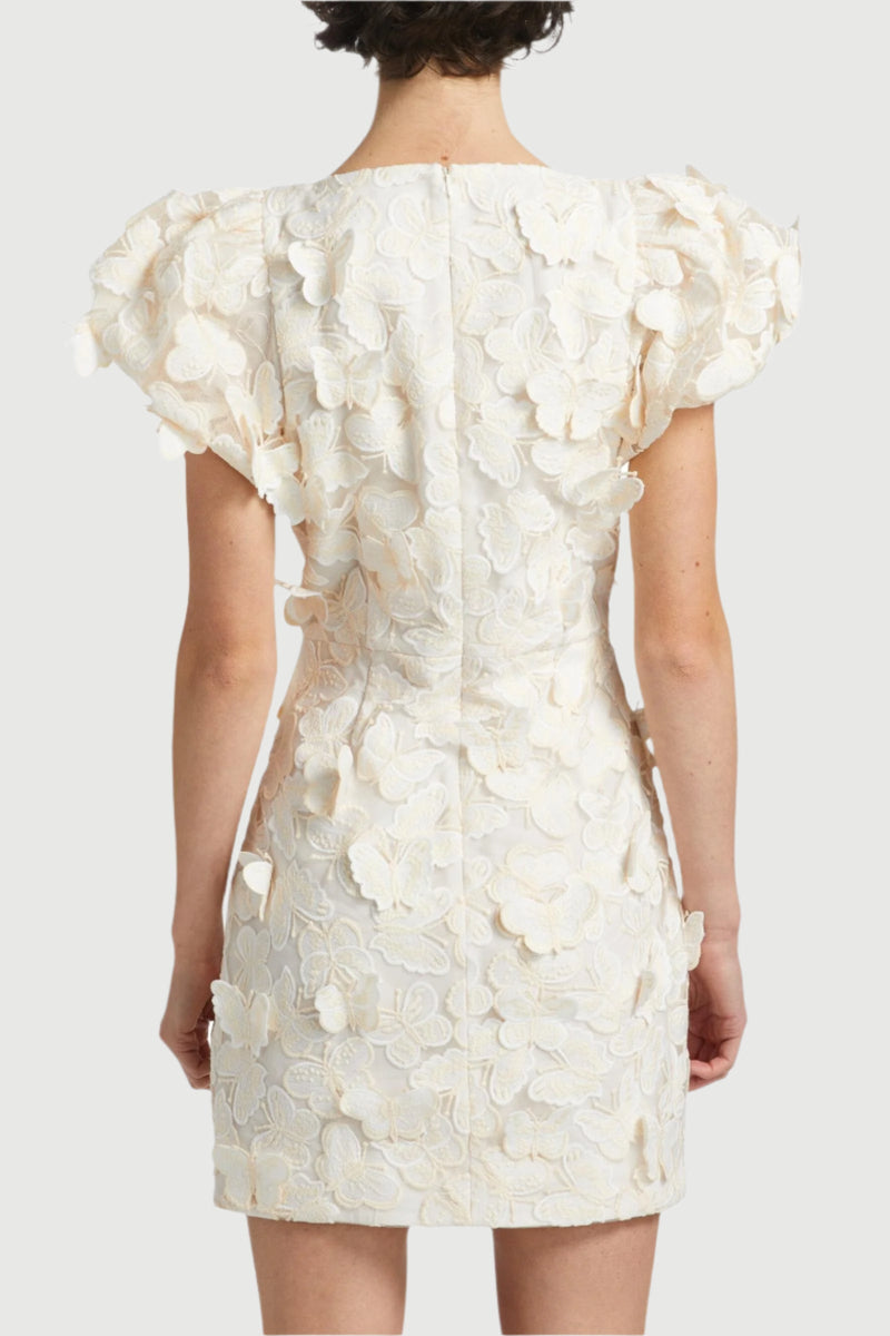 Butterfly Appliqué Mini dress in cream