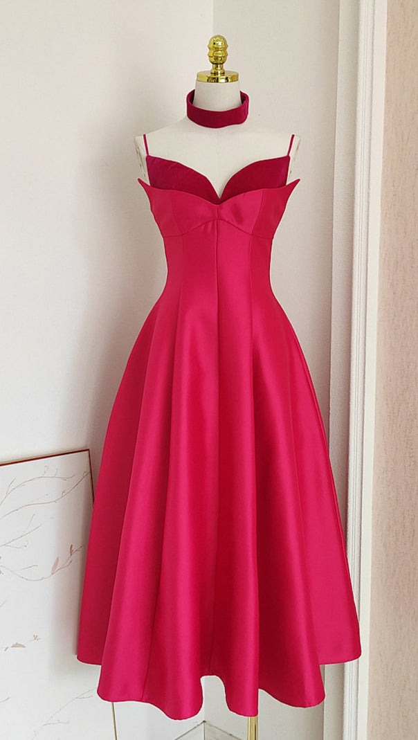AIIZIE PATCHWORK MIDI DRESS IN ROSE RED - product image