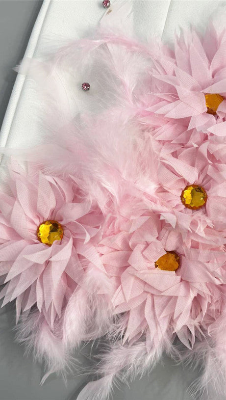 HITA PINK STRAPLESS BEADED FLORAL BANDAGE MINI DRESS - PARTY GLAM