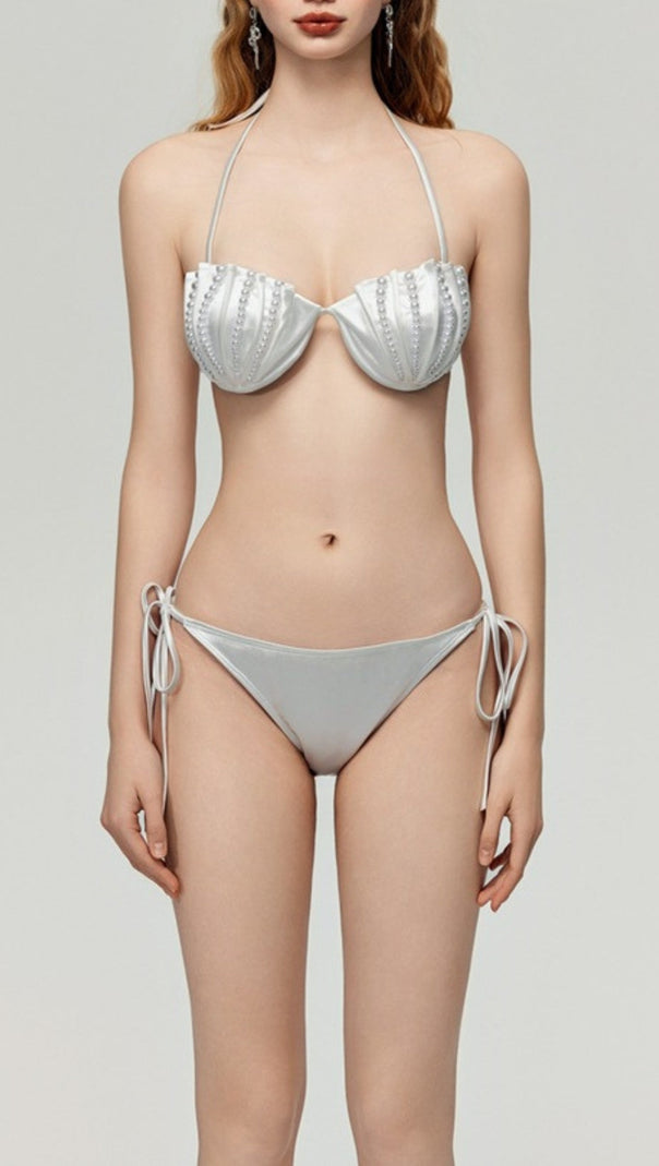 DARRAH WHITE PEARL THREE-PIECE SWIMSUIT