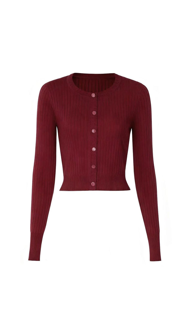 AIIZIE Jackie Wine Ribbed Knit Cardigan & Maxi Dress Set | Women's Elegant Co-ord - product image