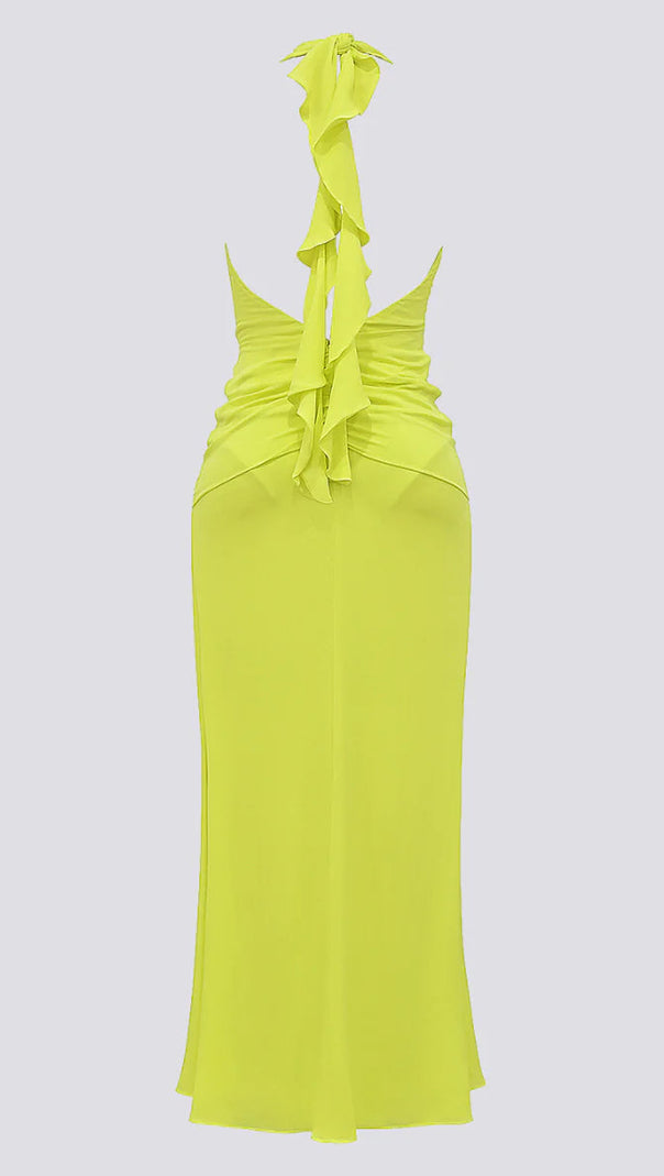 AIIZIE MAÉVA HALTER NECK SLIT PLUNGE NECK MAXI DRESS IN GREEN - product image