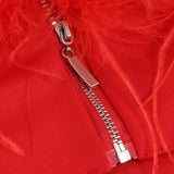 Off-shoulder feather panel red dress
