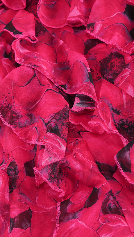 FLORAL RUFFLE MAXI DRESS IN HOT PINK