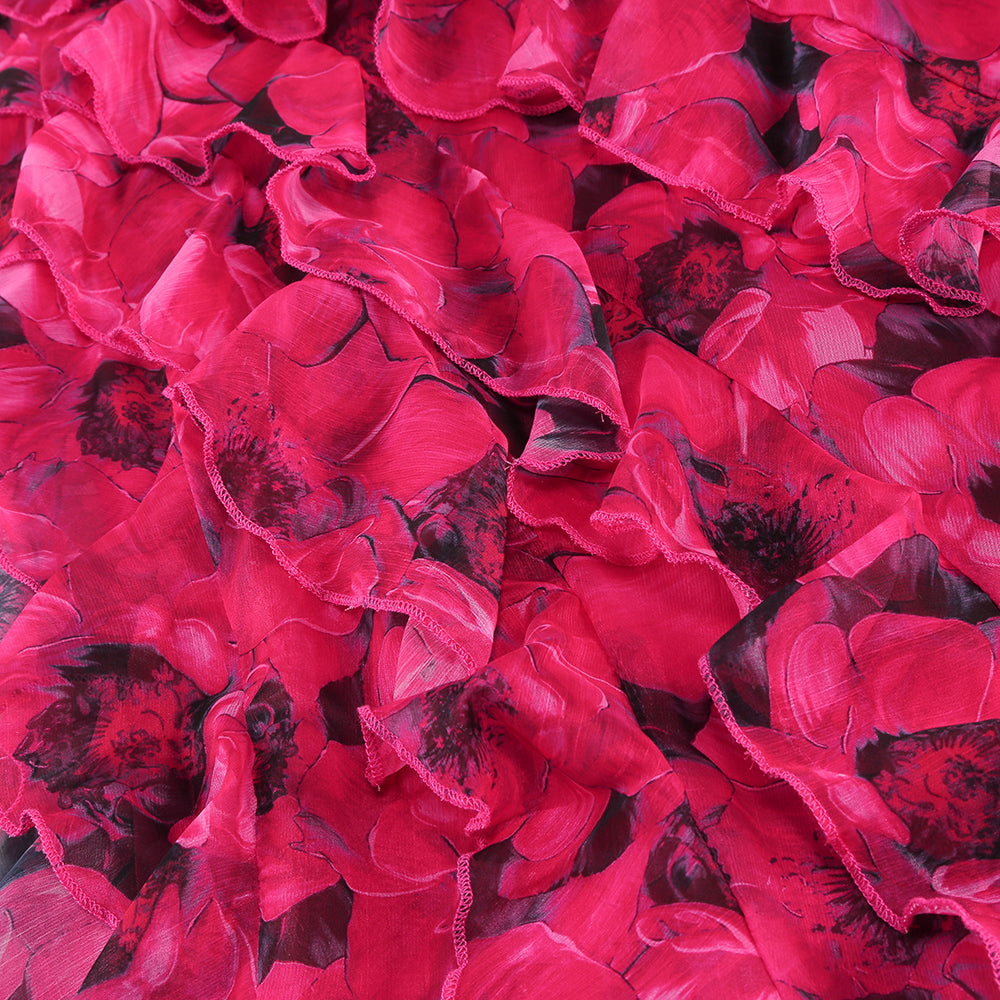 AIIZIE FLORAL RUFFLE MAXI DRESS IN HOT PINK - product image