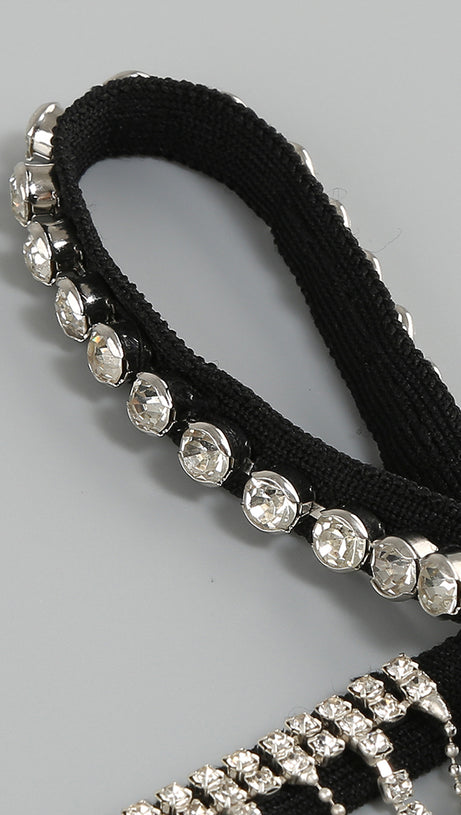 RHINESTONE METAL CHAIN TASSEL BANDAGE DRESS