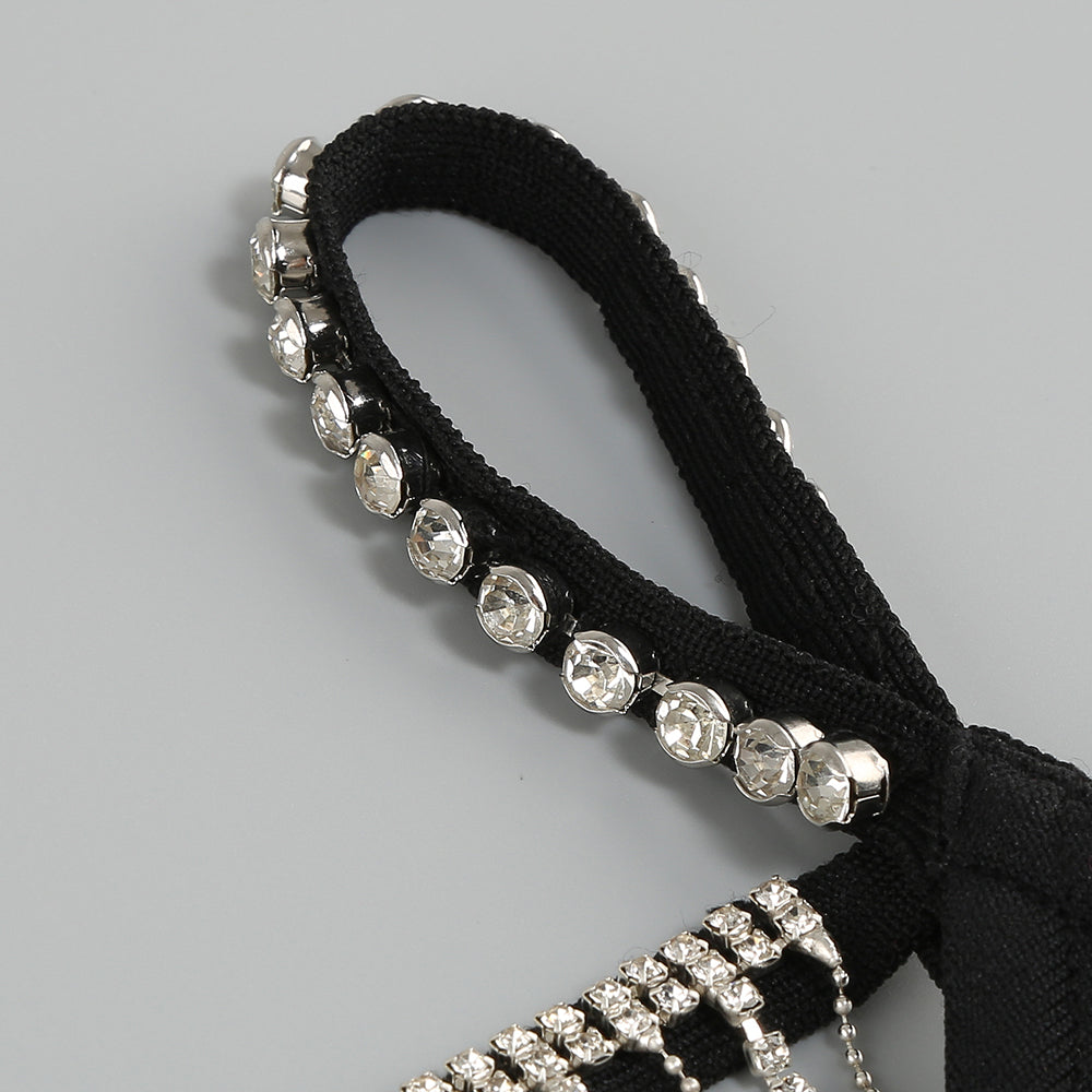 RHINESTONE METAL CHAIN TASSEL BANDAGE DRESS