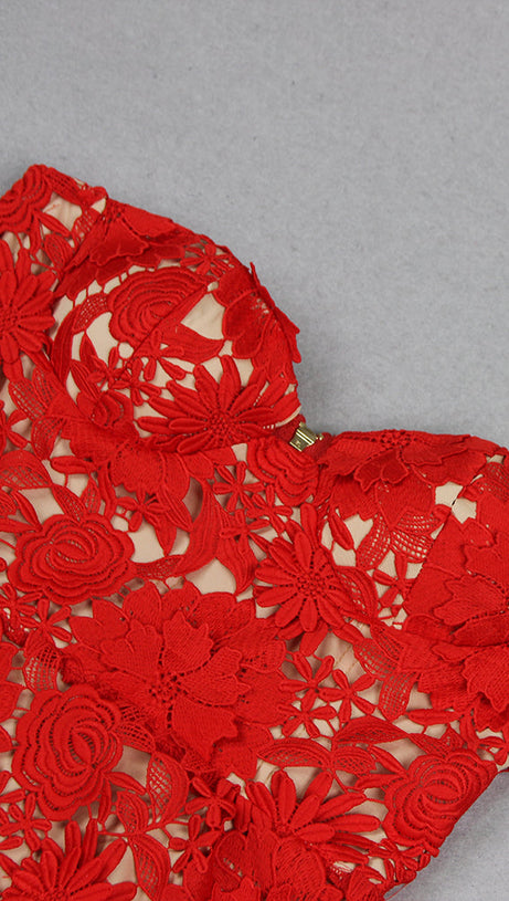 Schulterfreies Midikleid mit Blumen-Cut-Out