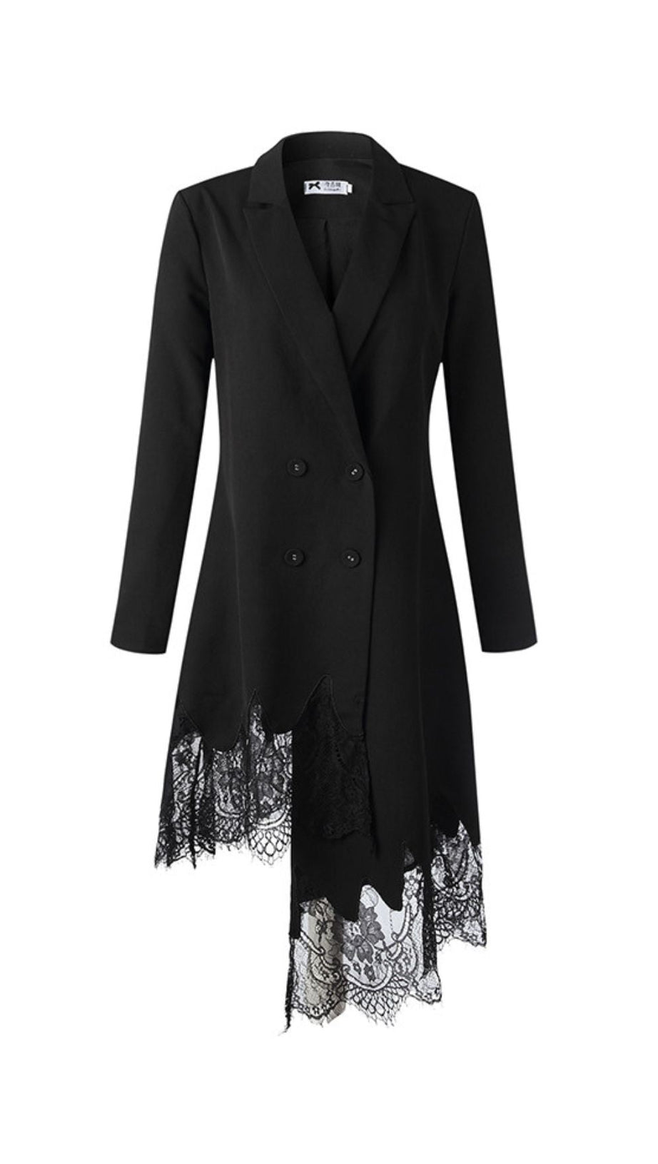 Inez Black Lace Asymmetrical Blazer Dress | Elegant Long Sleeve