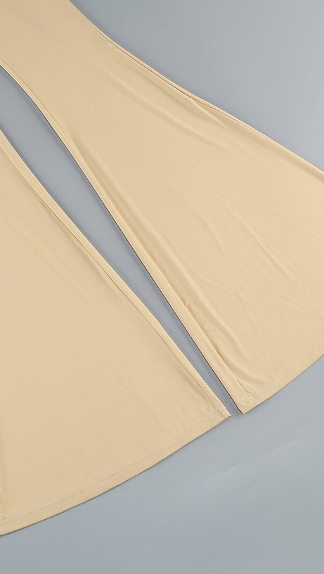 Langarm-Jumpsuit mit Pailletten in Sandsilber