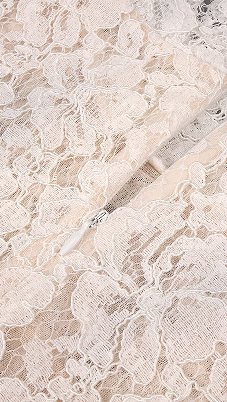 ISOLDE WHITE FLORAL LACE CORSET MAXI DRESS - ETHEREAL ELEGANCE FOR WEDDINGS & GALAS