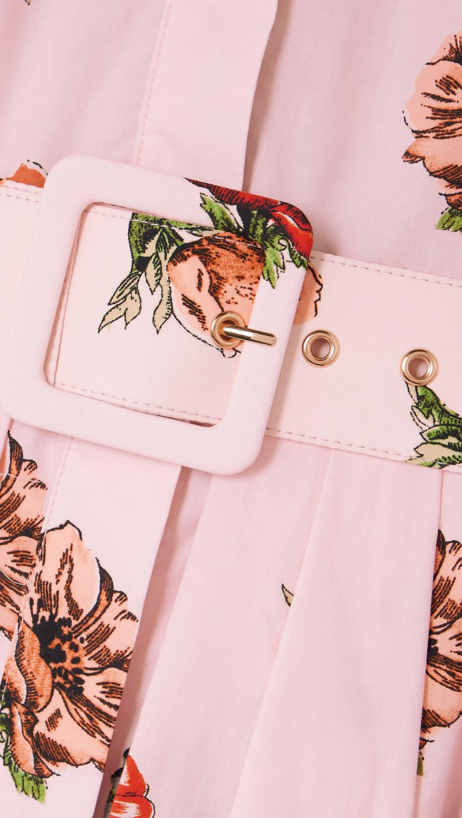 BELTED PLEATED FLORAL-PRINT COTTON-POPLIN MIDI SHIRT DRESS - PINK